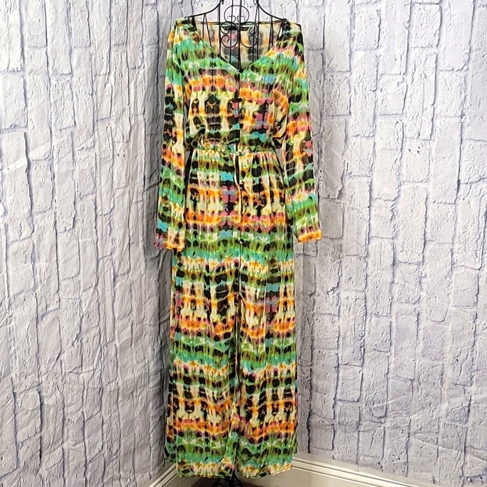 ZOE BAER Multicolored Tie Dye Long Beach Cover Up Large‎